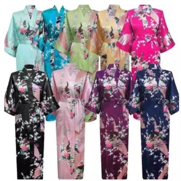 🌺 ROBE DUSTER FLOWER BOHO HOT PINK SILK LONG MAXI FLORAL LOUNGE SATIN COZY - Picture 4 of 5